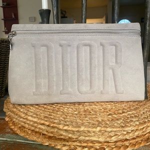 Dior makeup bag faux suede gray clutch makeup